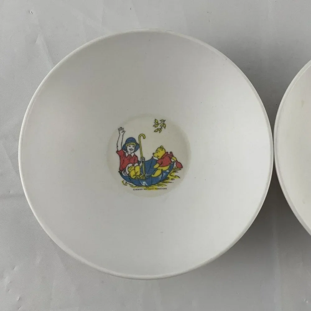 Disney‎ Winnie the Pooh 1964 Two Melamine Bowls Christopher Robin Umbrella Vtg
